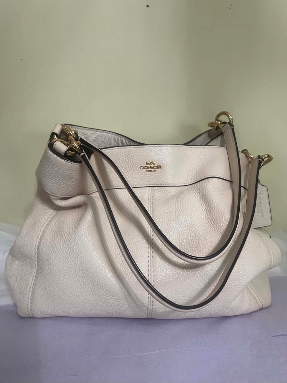Coach Pebbled Leather Shoulder Bag in Light Cream with Gold-Tone Hardware